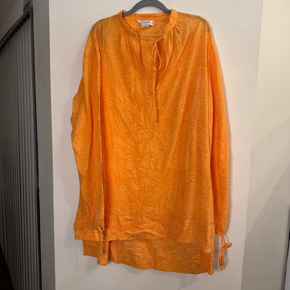 Fresh Produce Orange Tie Front Long Sleeve Cotton Dress Cover Up Size XL